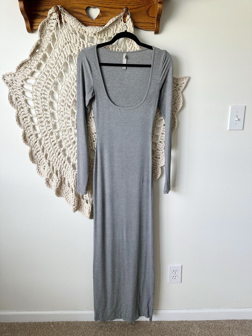 Skims Modal Gray Ribbed Lounge Maxi Dress Size Medium In Gray